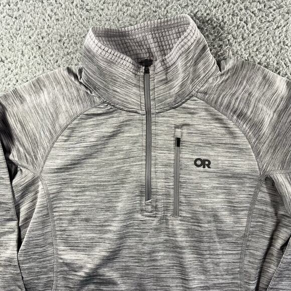 OUTDOOR RESEARCH 1/4 ZIP WOMENS MEDIUM GRAY HEATHERED TECH GRID FLEECE HIKING - Picture 1 of 10